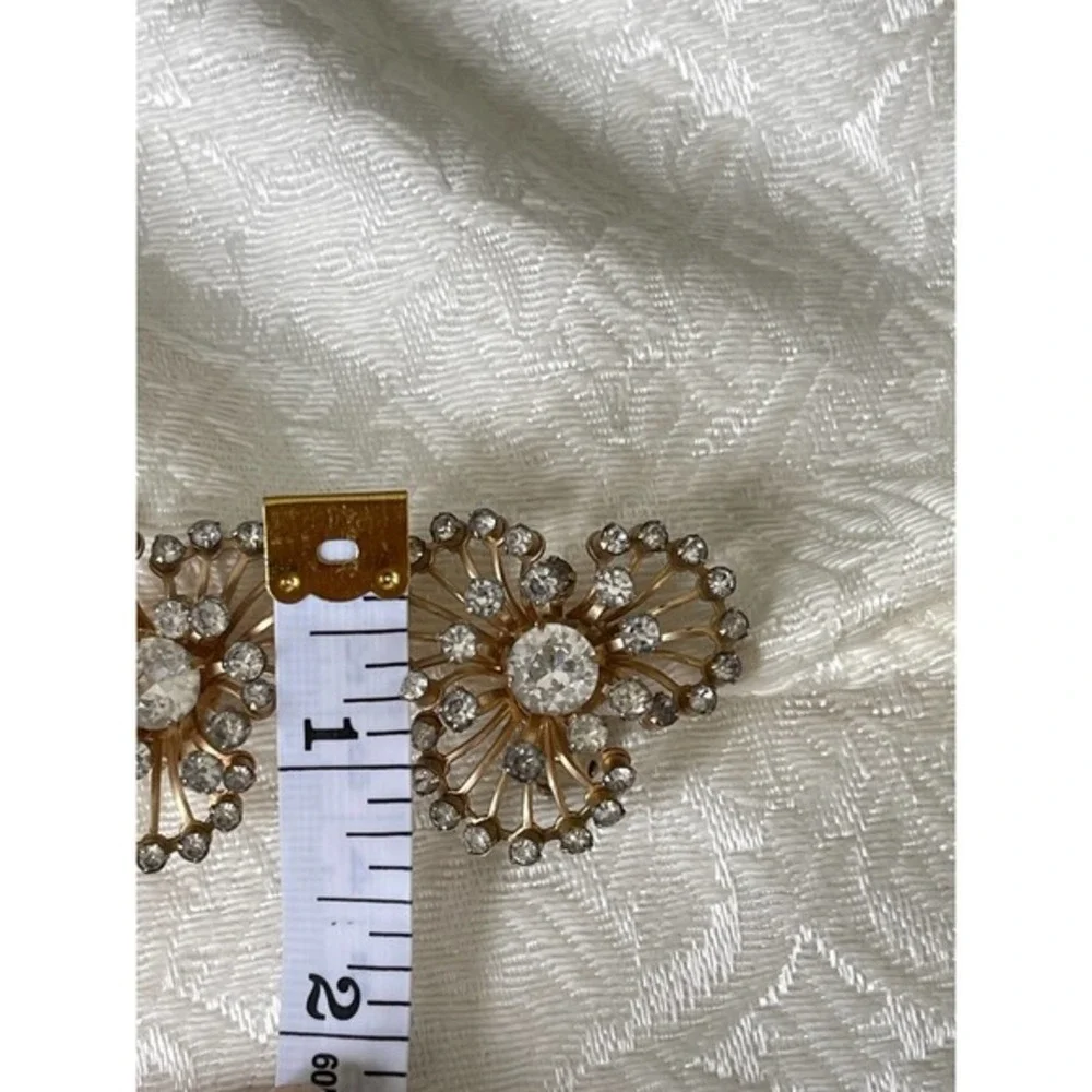 Vintage Rhinestone Atomic Starburst Kramer Earrings Gold Toned Clip On Signed